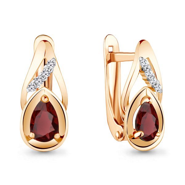 Серьги Аквамарин - Золото 375, Гранат, Фианит (арт. 4734503А.8)