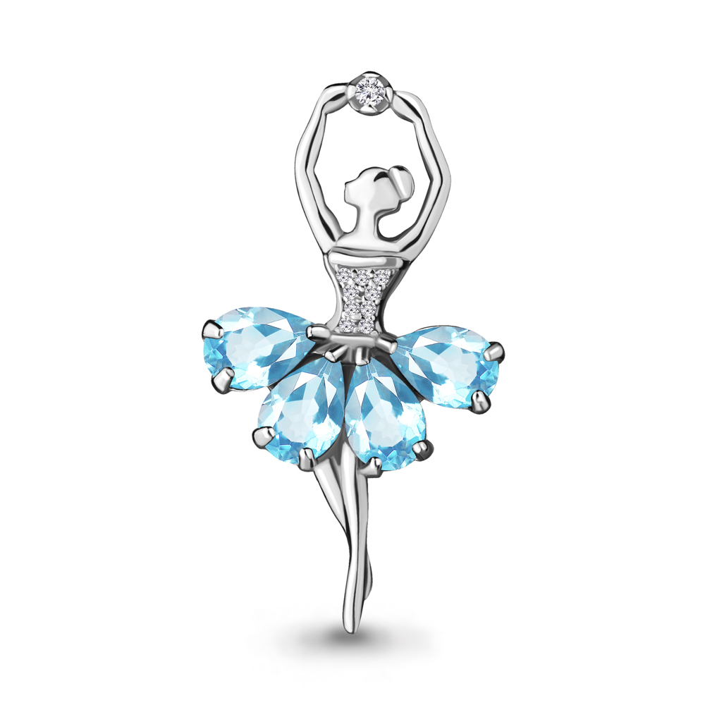 Брошь Аквамарин - Серебро 925, Топаз, Фианит (арт. 7263302А.5)
