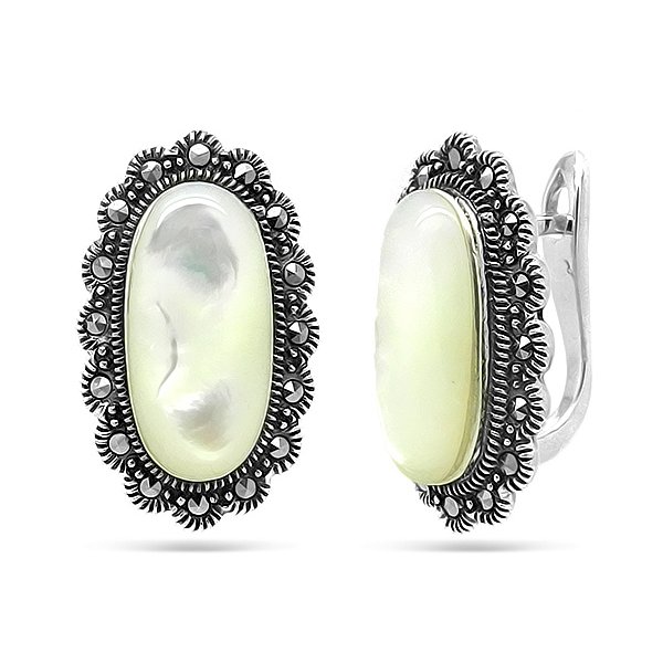 Серьги Эвора - Серебро 925, Марказит, Перламутр (арт. 636693)