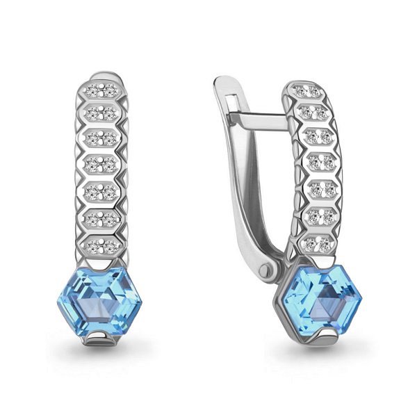 Серьги Аквамарин - Серебро 925, Синтетический топаз, Фианит (арт. 4969992А.5)