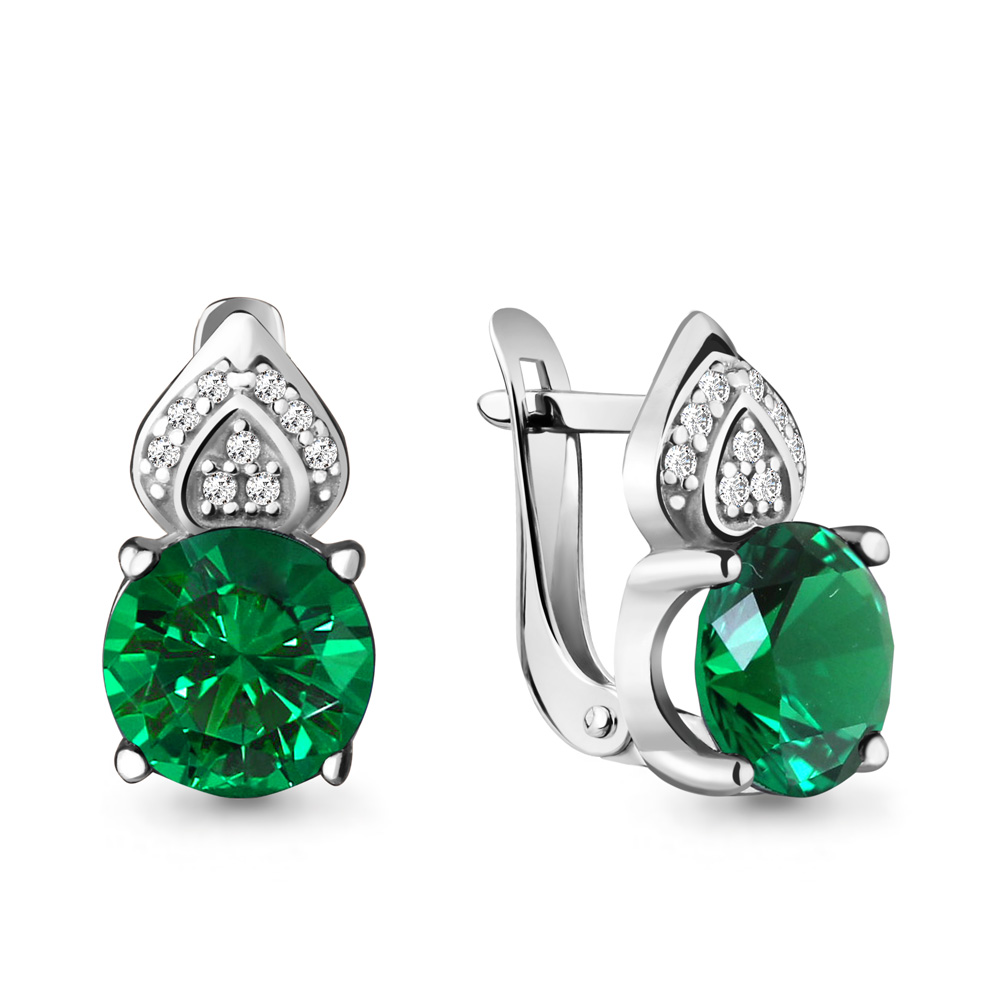 Серьги Аквамарин - Серебро 925, Синтетический изумруд (арт. 42890Г.5)