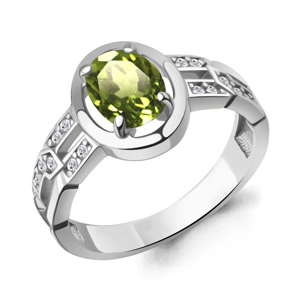 Кольцо Аквамарин - Серебро 925, Фианит, Хризолит (арт. 65018807А.5)