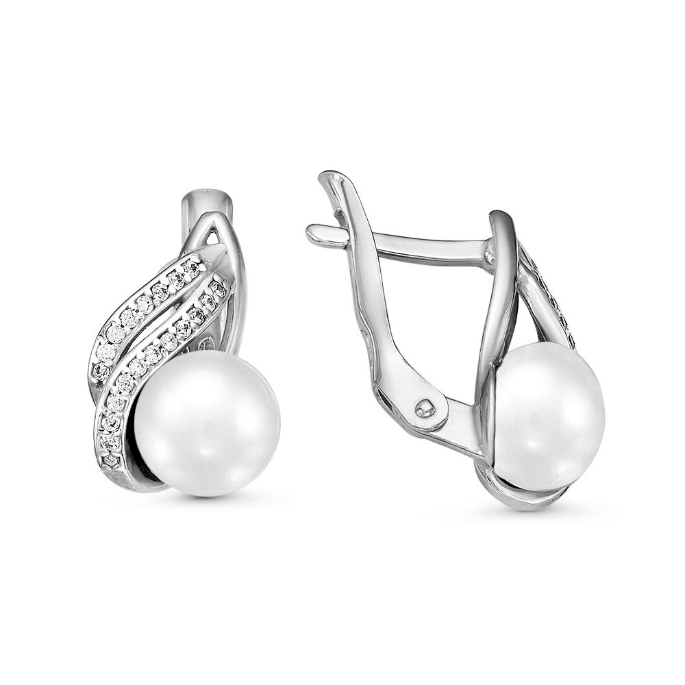 Серьги Красная пресня - Серебро 925, Жемчуг культивированный, Фианит (арт. 3337724Д)