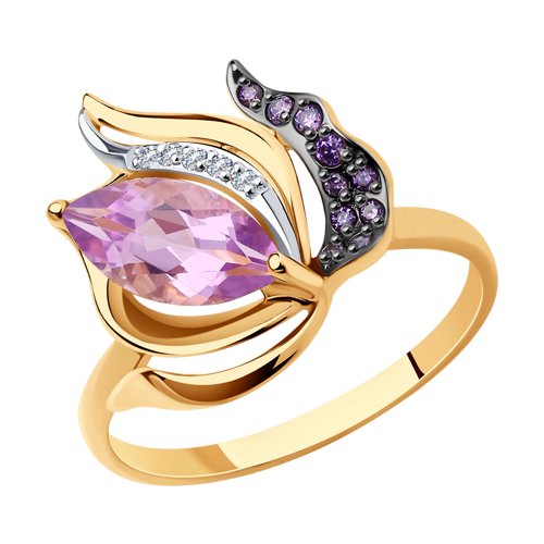 Кольцо SOKOLOV - Золото 585, Аметист, Фианит (арт. 716492)