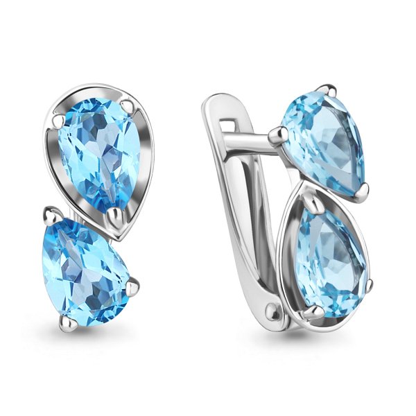 Серьги Аквамарин - Серебро 925, Топаз, Фианит (арт. 4751305.5)