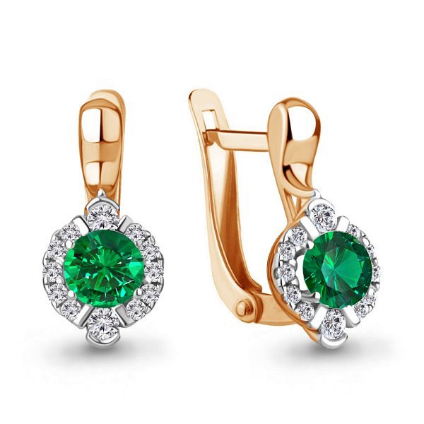 Серьги Аквамарин - Серебро 925, Синтетический изумруд, Фианит (арт. 49174АГ.6)