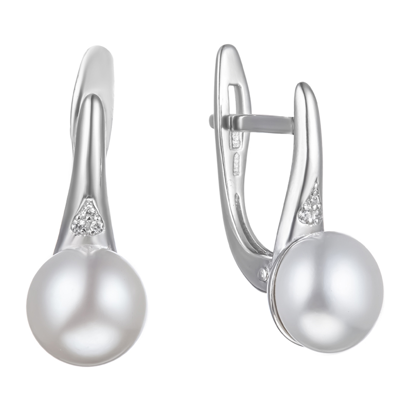 Серьги Мастер Клио - Серебро 925, Жемчуг культивированный, Фианит (арт. 24С0567В)