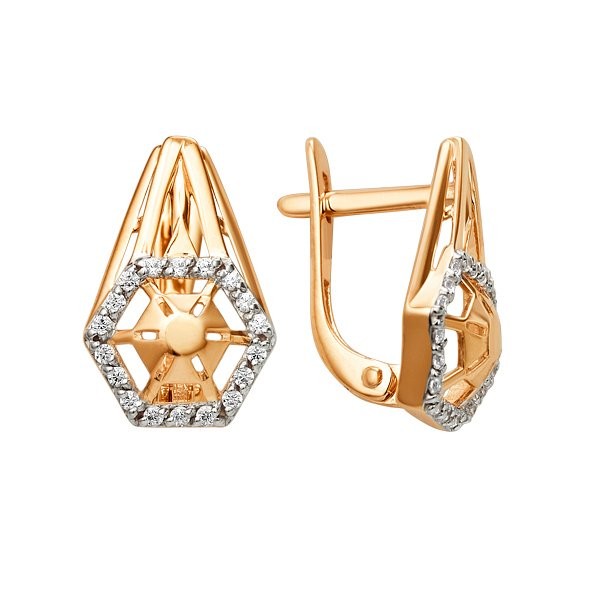 Серьги ЮФ Династия - Золото 585, Фианит (арт. 004362-1102)