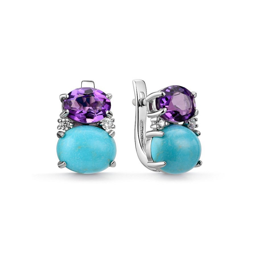 Серьги Дар - Серебро 925, Аметист, Бирюза, Фианит (арт. С-5039рк43801)