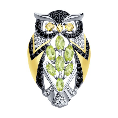 Брошь SOKOLOV - Серебро 925, Фианит, Хризолит (арт. 92040070)