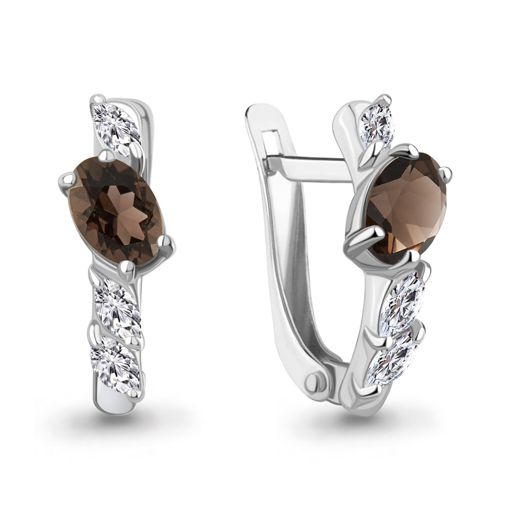 Серьги Аквамарин - Серебро 925, Кварц дымчатый , Фианит (арт. 45026001.5)