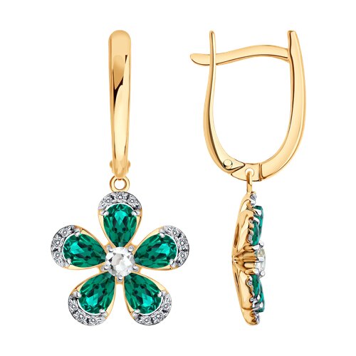 Серьги SOKOLOV - Золото 585, Синтетический изумруд, Фианит (арт. 729393)
