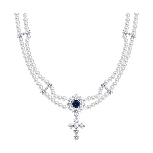 Колье SOKOLOV - Серебро 925, Жемчуг синтетический, Корунд, Фианит (арт. 94071406)