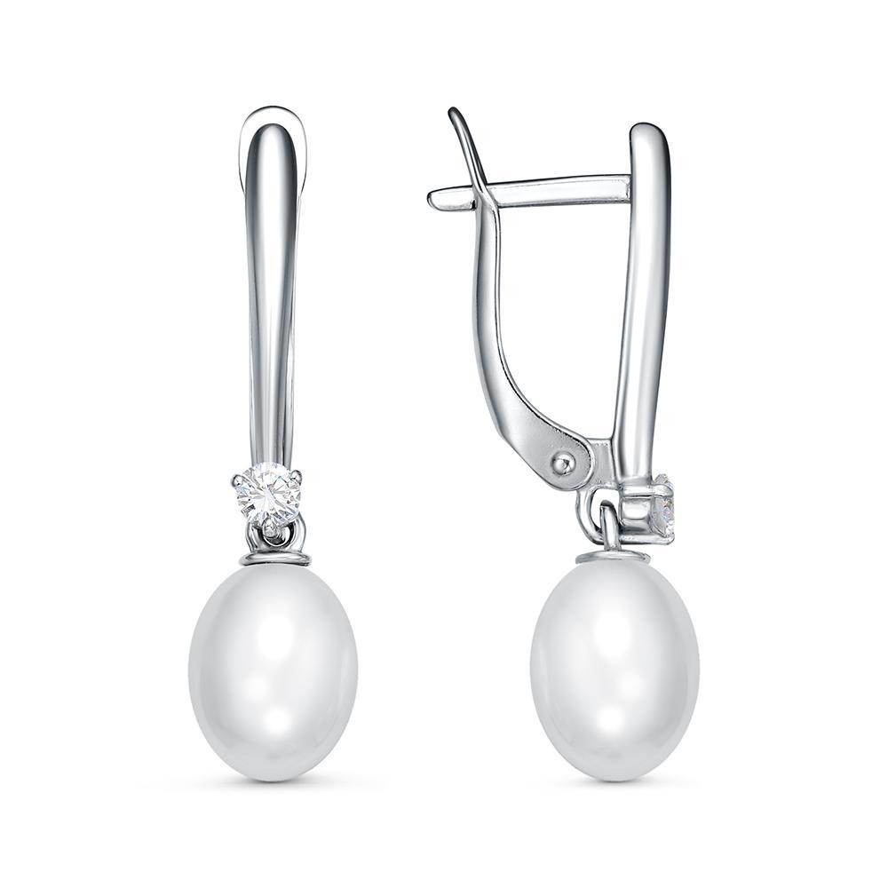 Серьги Красная пресня - Серебро 925, Жемчуг имитация, Фианит (арт. 33617248Д)