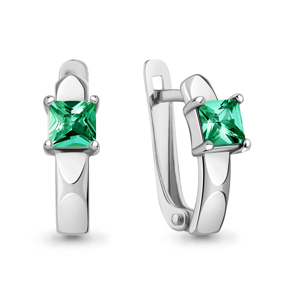 Серьги Аквамарин - Серебро 925, Синтетический изумруд (арт. 400813П.5)