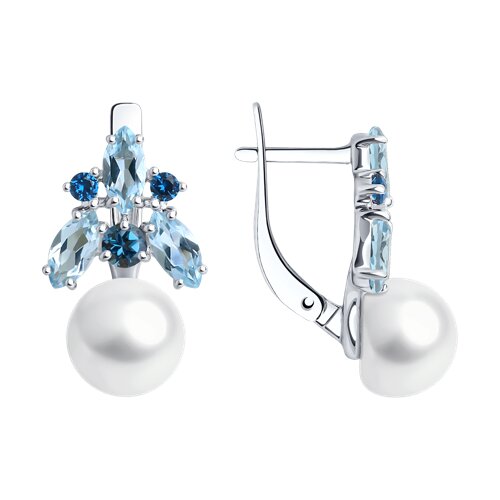 Серьги SOKOLOV - Серебро 925, Жемчуг культивированный, Топаз, Фианит (арт. 92022679)