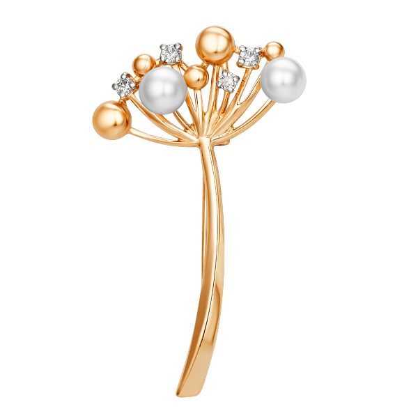 Брошь ЮФ Династия - Золото 375, Жемчуг культивированный, Фианит (арт. 000398-5612)