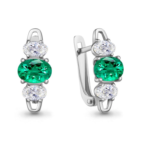 Серьги Аквамарин - Серебро 925, Синтетический изумруд, Фианит (арт. 450163П.5)