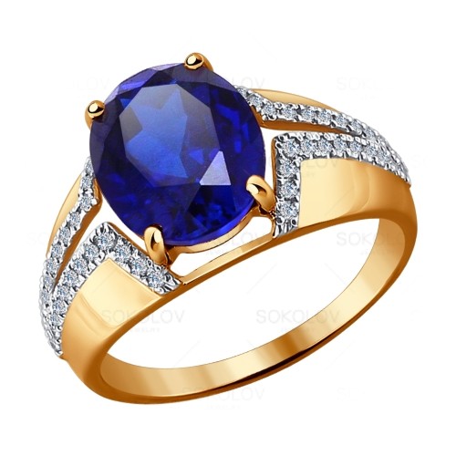 Кольцо SOKOLOV - Золото 585, Синтетический сапфир , Бриллиант (арт. 6012062)