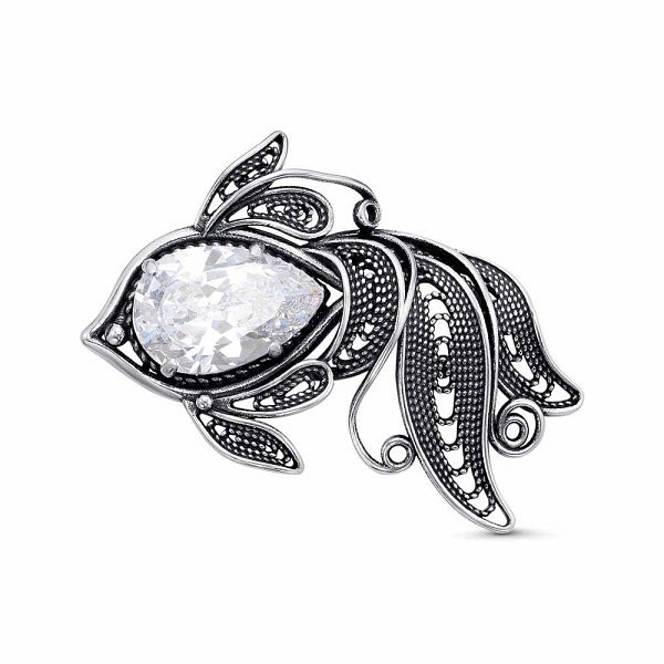 Брошь Красная пресня - Серебро 925, Фианит (арт. 13816008)