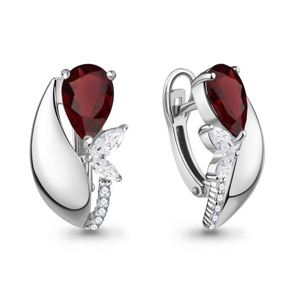 Серьги Аквамарин - Серебро 925, Гранат, Фианит (арт. 4963903А.5)
