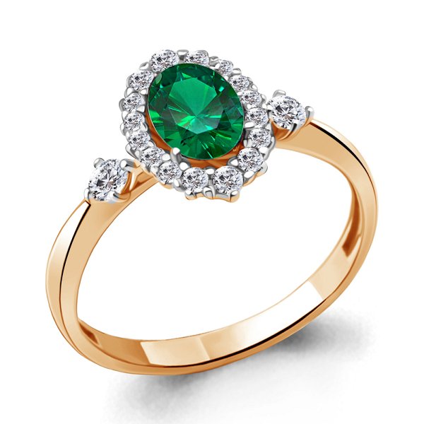 Кольцо Аквамарин - Серебро 925, Синтетический изумруд, Фианит (арт. 67377АГ.6)