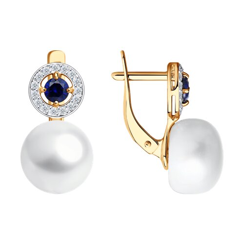 Серьги SOKOLOV - Золото 585, Жемчуг культивированный, Синтетический сапфир , Фианит (арт. 792008)