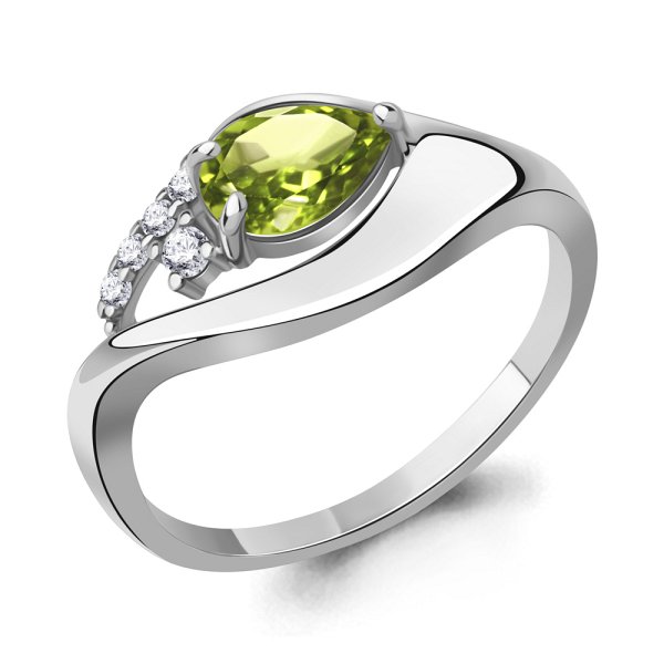 Кольцо Аквамарин - Серебро 925, Фианит, Хризолит (арт. 65015007А.5)