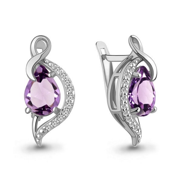 Серьги Аквамарин - Серебро 925, Аметист, Фианит (арт. 4960104А.5)