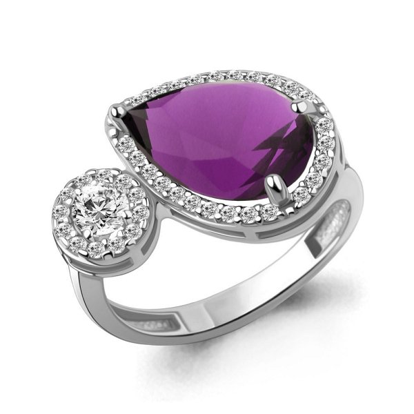 Кольцо Аквамарин - Серебро 925, Синтетический аметист, Фианит (арт. 65021284А.5)