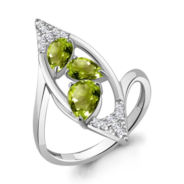 Кольцо Аквамарин - Серебро 925, Фианит, Хризолит (арт. 6968907А.5)