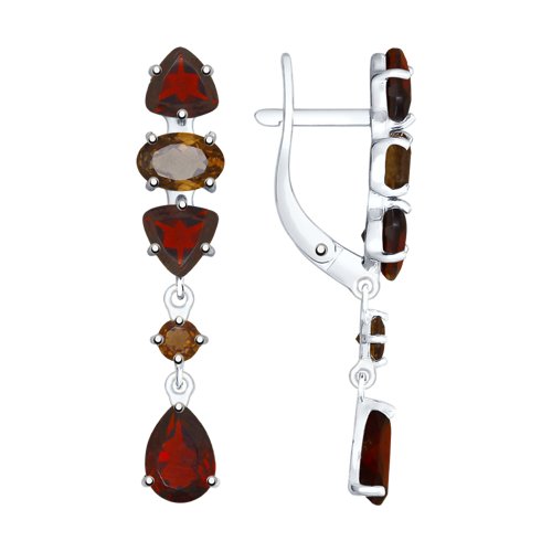 Серьги SOKOLOV - Серебро 925, Гранат, Раухтопаз (арт. 92021767)