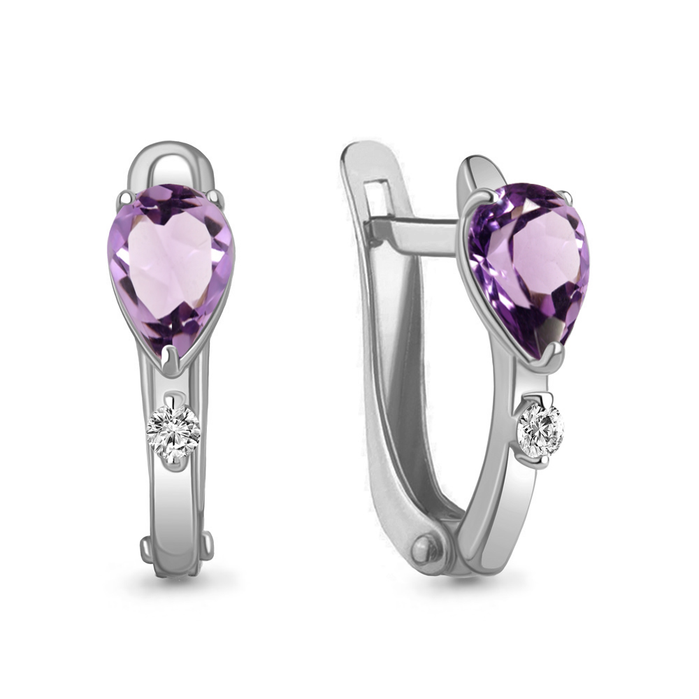 Серьги Аквамарин - Серебро 925, Аметист, Фианит (арт. 4794104А.5)