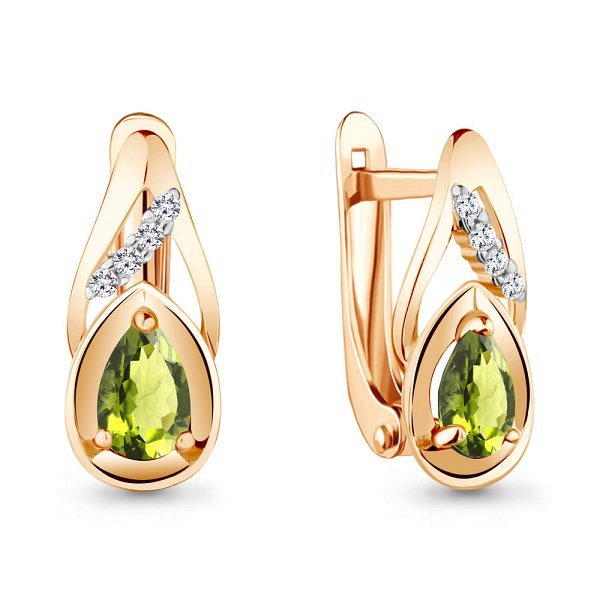 Серьги Аквамарин - Золото 375, Фианит, Хризолит (арт. 4734507А.8)