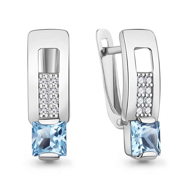 Серьги Аквамарин - Серебро 925, Топаз, Фианит (арт. 45017505А.5)