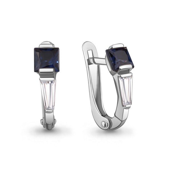 Серьги Аквамарин - Серебро 925, Синтетический сапфир , Фианит (арт. 400182Н.5)