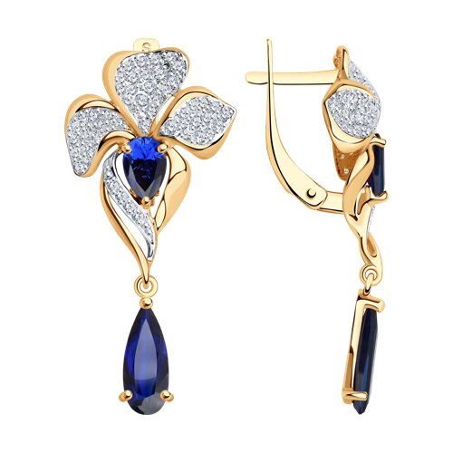 Серьги SOKOLOV - Золото 585, Синтетический сапфир , Фианит (арт. 724830)