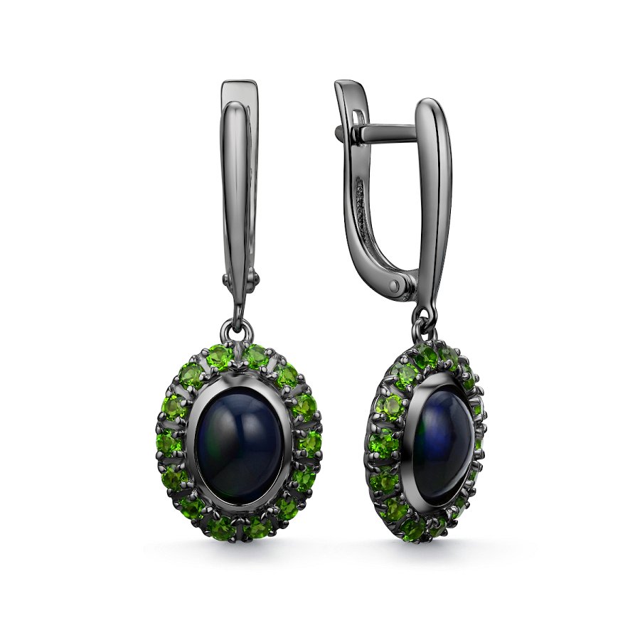 Серьги Дар - Серебро 925, Опал, Хромдиопсид (арт. С-5290чрк11716487)