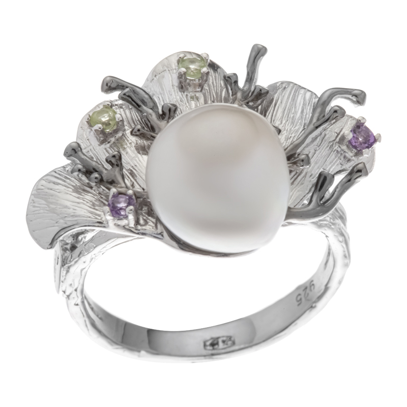 Кольцо Мастер Клио - Серебро 925, Жемчуг культивированный, Перидот, Топаз (арт. 24К158086)