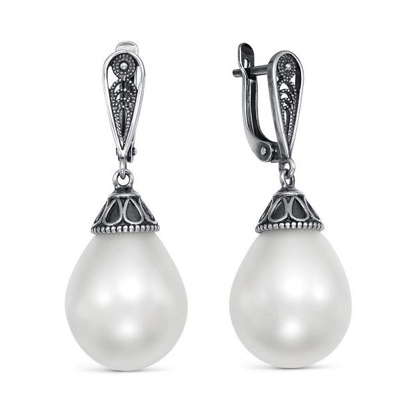 Серьги Красная пресня - Серебро 925, Жемчуг имитация (арт. 3369844)