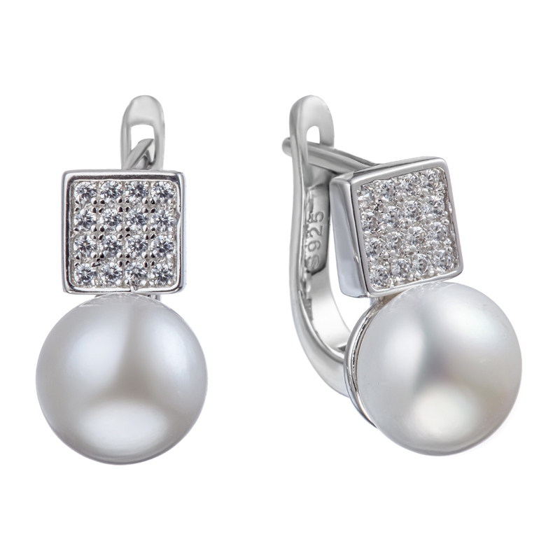 Серьги Мастер Клио - Серебро 925, Жемчуг культивированный, Фианит (арт. 24С152646)