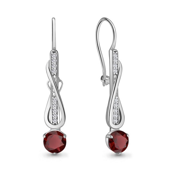 Серьги Аквамарин - Серебро 925, Гранат, Фианит (арт. 4774303А.5)