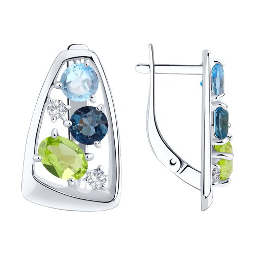 Серьги Diamant - Серебро 925, Топаз, Топаз лондон, Фианит, Хризолит (арт. 94-320-00660-1)