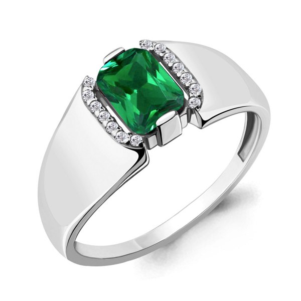 Кольцо Аквамарин - Серебро 925, Синтетический изумруд, Фианит (арт. 68428АГ.5)