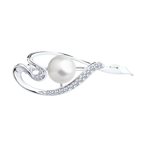 Брошь SOKOLOV - Серебро 925, Жемчуг синтетический, Фианит (арт. 94040037)
