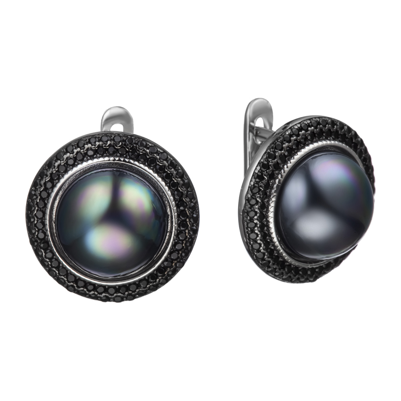 Серьги Мастер Клио - Серебро 925, Жемчуг синтетический, Фианит (арт. 24С158361)