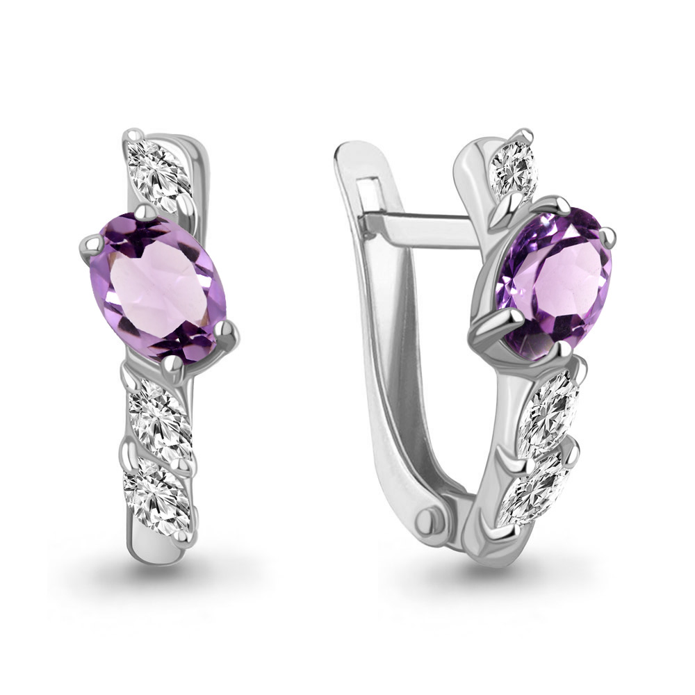 Серьги Аквамарин - Серебро 925, Аметист, Фианит (арт. 45026004.5)