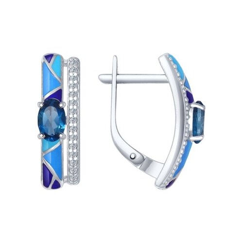 Серьги SOKOLOV - Серебро 925, Топаз лондон, Фианит, Эмаль (арт. 92021274)
