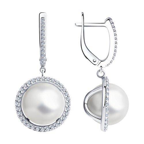 Серьги SOKOLOV - Серебро 925, Жемчуг имитация, Фианит (арт. 94023734)