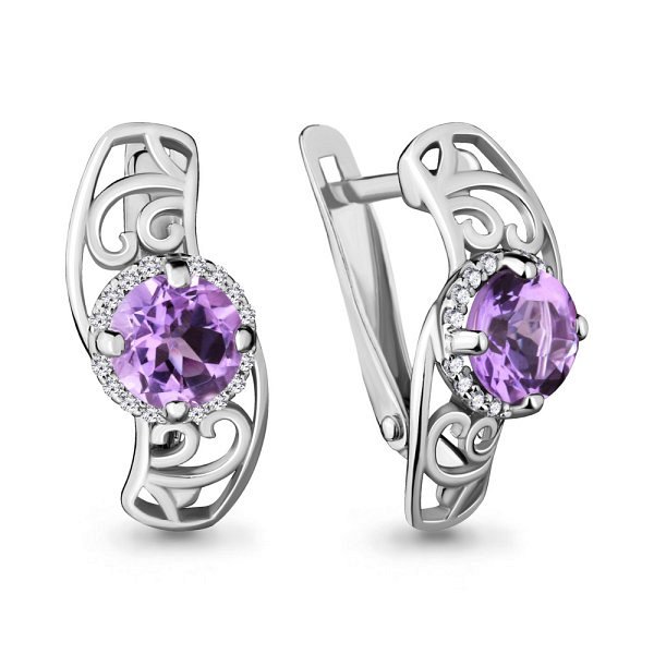 Серьги Аквамарин - Серебро 925, Аметист, Фианит (арт. 4429204А.5)